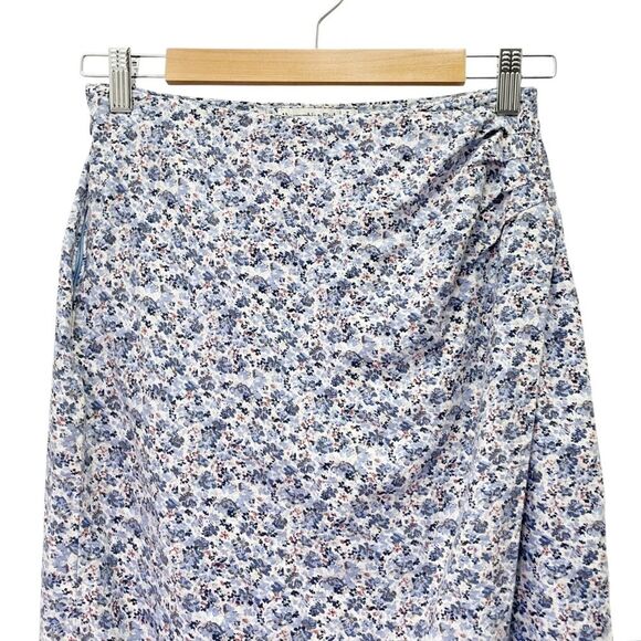 Abercrombie & Fitch Side Slit Midi Skirt Blue Floral Linen Blend Size Small - Picture 5 of 12